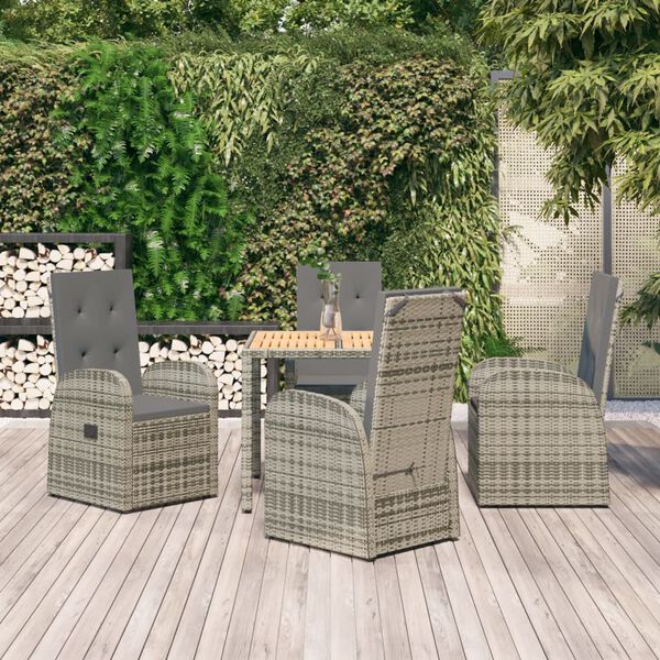 vidaXL 5-tlg. Garten-Essgruppe mit Kissen Grau Poly Rattan