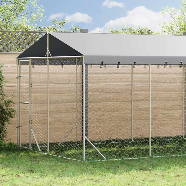 vidaXL Outdoor-Hundezwinger mit Dach Silbern 3x7,5x2,5m Stahl Verzinkt