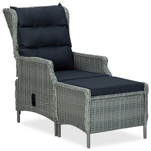vidaXL Verstellbarer Gartensessel mit Fu&szlig;hocker Poly Rattan Hellgrau