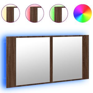vidaXL LED-Spiegelschrank Braun Eichen-Optik 90x12x45 cm Acryl