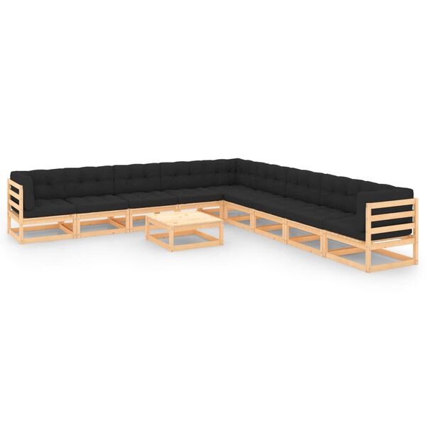 vidaXL 10-tlg. Garten-Lounge-Set mit Kissen Massivholz Kiefer