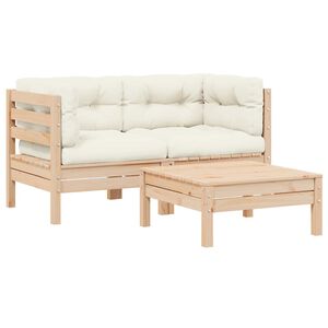 vidaXL 3-tlg. Garten-Lounge-Set mit Kissen in Creme Massivholz Kiefer