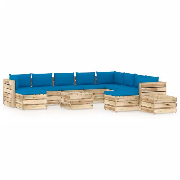 vidaXL 12-tlg. Garten-Lounge-Set mit Kissen Gr&uuml;n Impr&auml;gniertes Holz