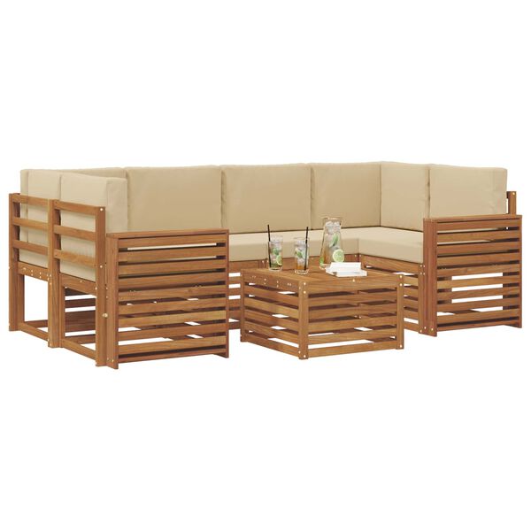 vidaXL Sofagarnituren 7 pcs Natur und Beige Massivholz Akazie