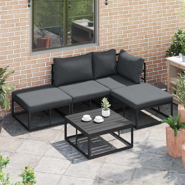 vidaXL Garten-Sofa-Set mit Kissen 5 pcs Schwarz Aluminium