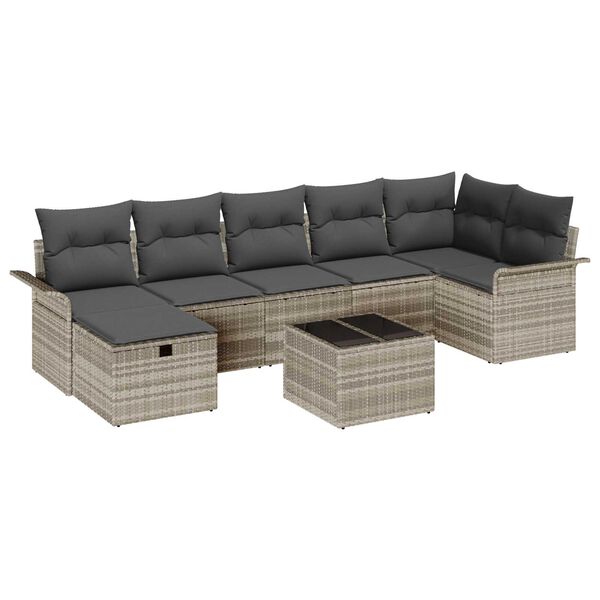 vidaXL Garten-Sofa-Set mit Kissen 8 pcs Hellgrau Poly Rattan