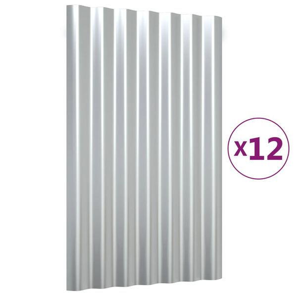 vidaXL Dachpaneele 12 Stk. Verzinkter Stahl Silber 60x36 cm