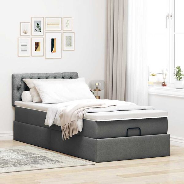 vidaXL Ottoman-Bett mit Matratze Dunkelgrau 80x200 cm Stoff