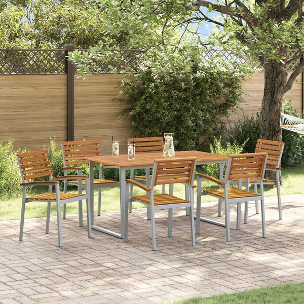 vidaXL Garten Essgruppe 7 pcs Grau und Braun Akazie Massivholz