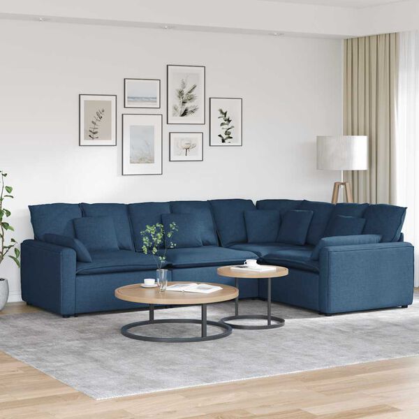 vidaXL Modulares Sofa mit Kissen Stoff Blau