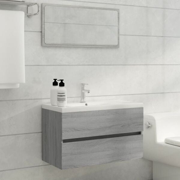 vidaXL Waschbeckenunterschrank Grau Sonoma 80x38,5x45 cm Holzwerkstoff