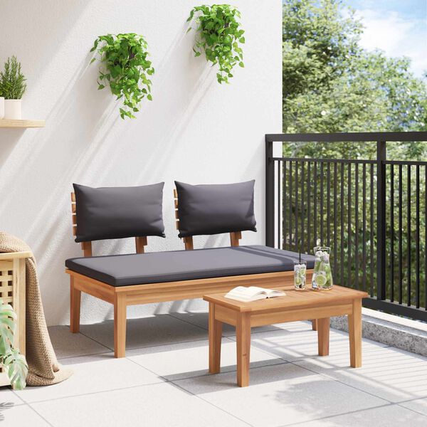 vidaXL Gartenbank 2 pcs Grau und Braun Massivholz Teak