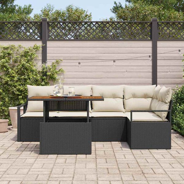 vidaXL Garten Essgruppe mit Kissen 6 pcs Schwarz und Creme