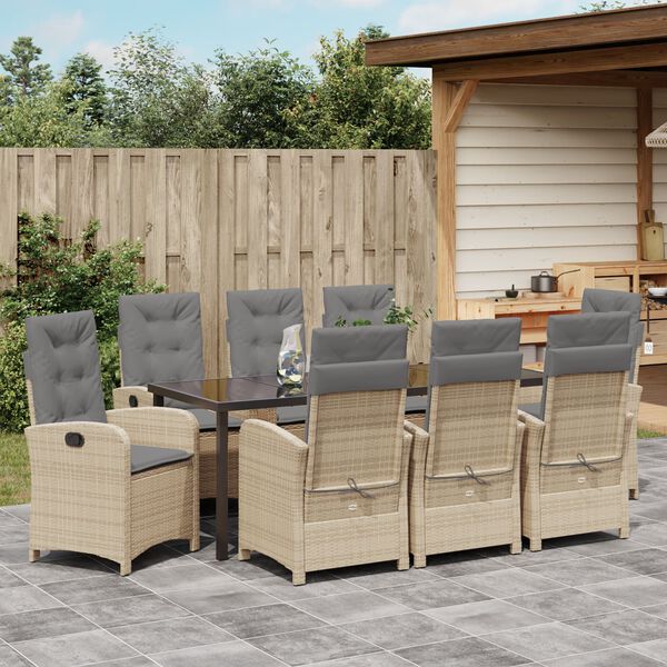 vidaXL Garten Essgruppe mit Kissen 9 pcs Beige Poly-Rattan