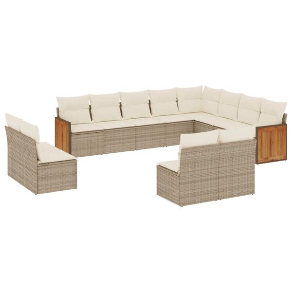 vidaXL 12-tlg. Garten-Sofagarnitur mit Kissen Beige Poly Rattan