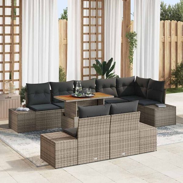 vidaXL Garten Essgruppe mit Kissen mit Kissen 9 pcs Grau und Braun