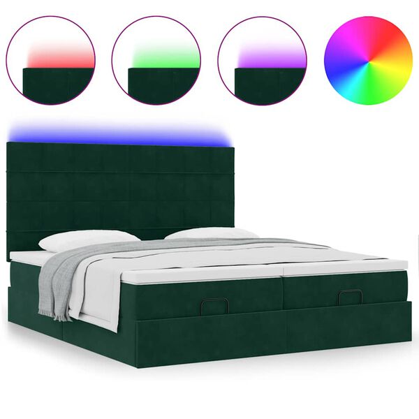 vidaXL Ottoman-Bett mit Matratzen & LEDs Dunkelgr&uuml;n 180x200 cm Samt