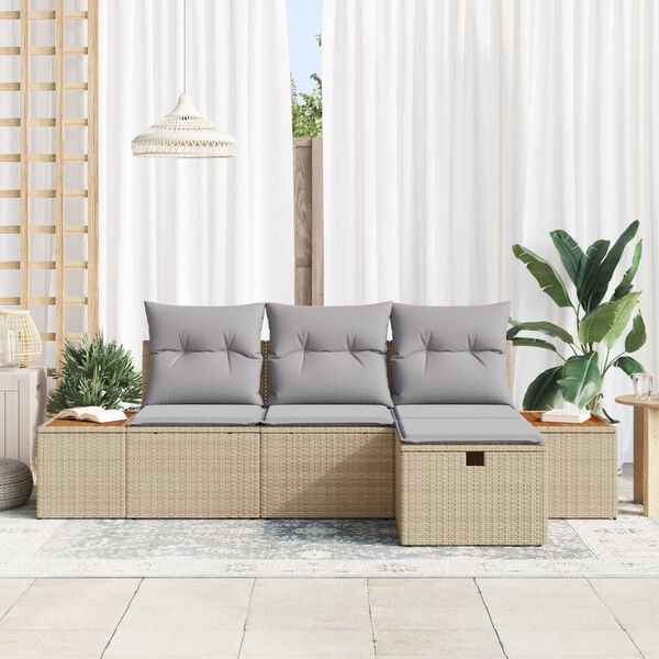 vidaXL Gartensofa-set mit Kissen mit Speicher 4 pcs Beige Poly-Rattan