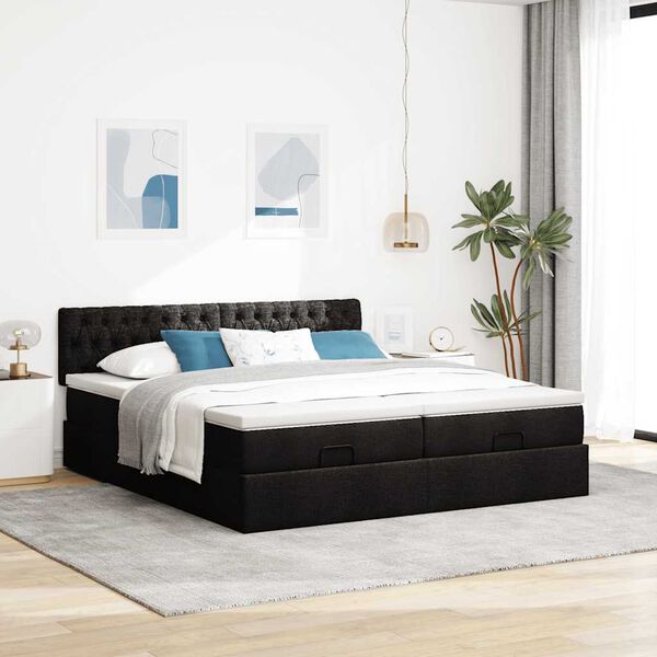 vidaXL Ottoman-Bett mit Matratzen Schwarz 160x200 cm Stoff