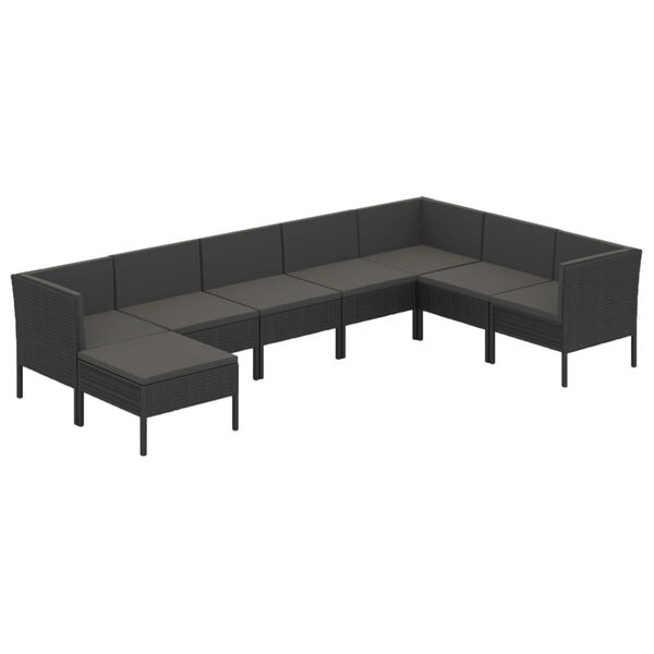 vidaXL 8-tlg. Garten-Lounge-Set mit Auflagen Poly Rattan Schwarz