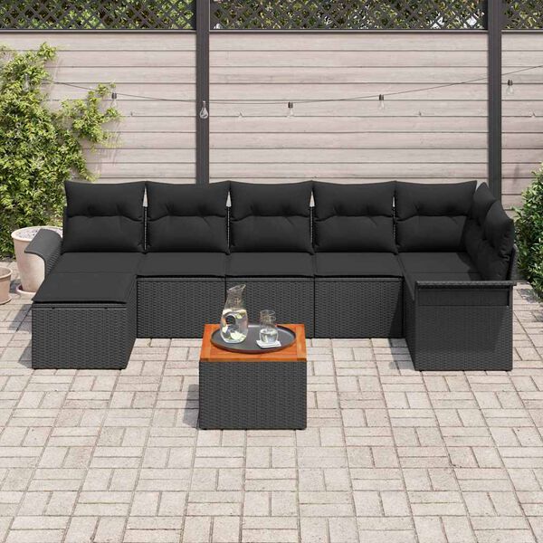vidaXL Gartensofa-set mit Kissen 8 pcs Schwarz Poly-Rattan