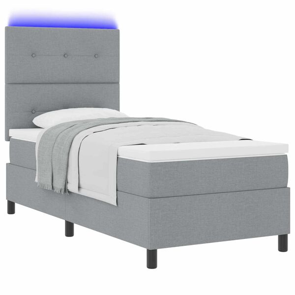 vidaXL Boxspringbett mit Matratze mit LED Hellgrau 90 x 190 cm Stoff