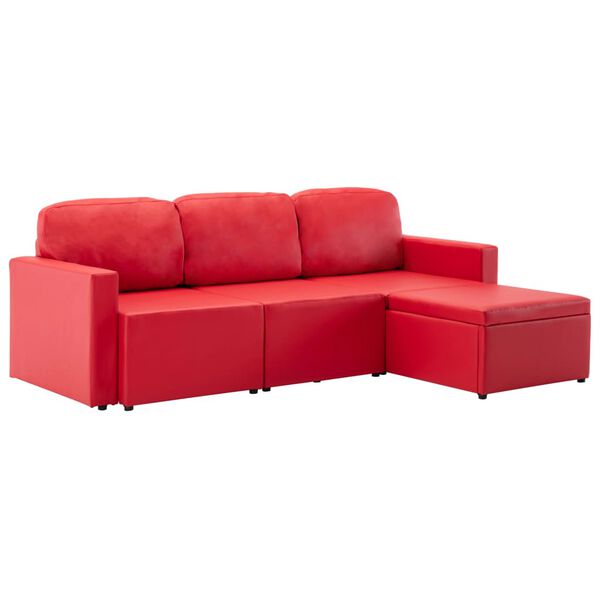 vidaXL Modulares 3-Sitzer Schlafsofa Rot Kunstleder