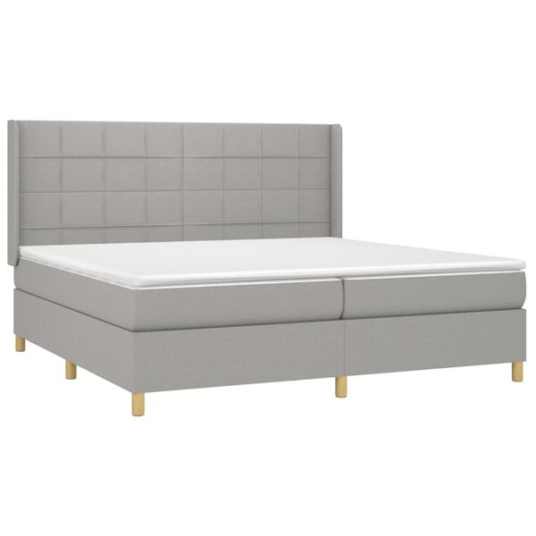 vidaXL Boxspringbett mit Matratze & LED Hellgrau 200x200 cm Stoff