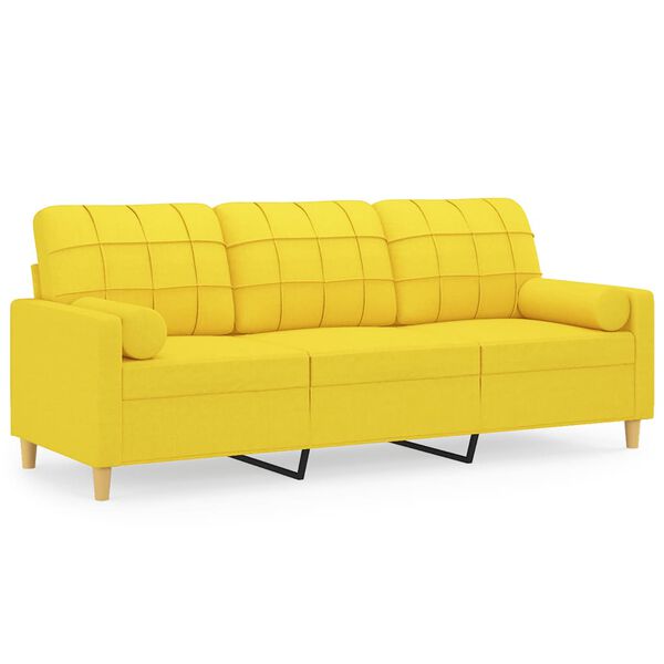 vidaXL 3-Sitzer-Sofa mit Zierkissen Hellgelb 180 cm Stoff
