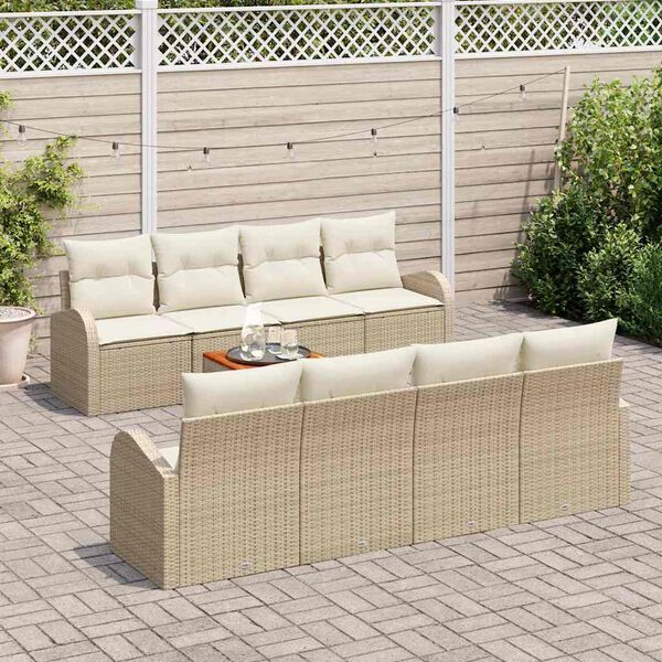 vidaXL Gartensofa-set mit Speicher 9 pcs Beige und Creme Poly-Rattan