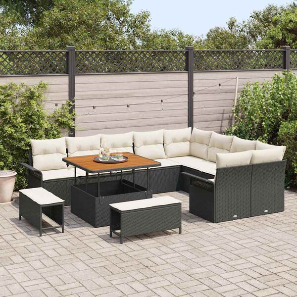 vidaXL Gartensofa-set mit Kissen 12 pcs Schwarz Poly-Rattan
