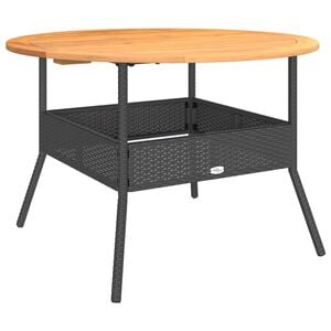 vidaXL Gartentisch mit Holzplatte Schwarz &Oslash;110x71 cm Poly Rattan