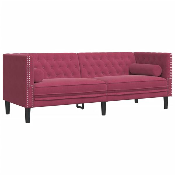 vidaXL 2-tlg. Chesterfield-Sofa-Set mit Nackenrollen Rot Samt