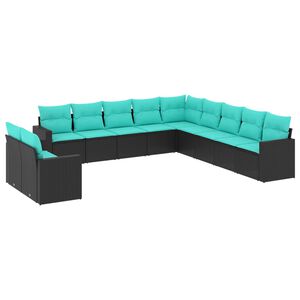 vidaXL 11-tlg. Garten-Sofagarnitur mit Kissen Schwarz Poly Rattan