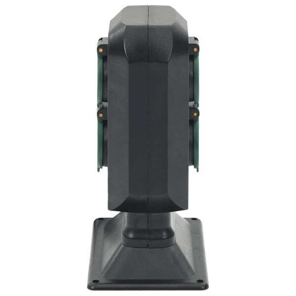 vidaXL Au&szlig;ensteckdose mit Erdspie&szlig; 4-fach Schwarz Gr&uuml;n 15,5x11x24 cm