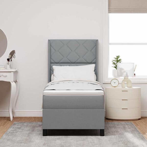 vidaXL LED Boxspringbett mit Matratze Hellgrau 80 x 200 cm Stoff