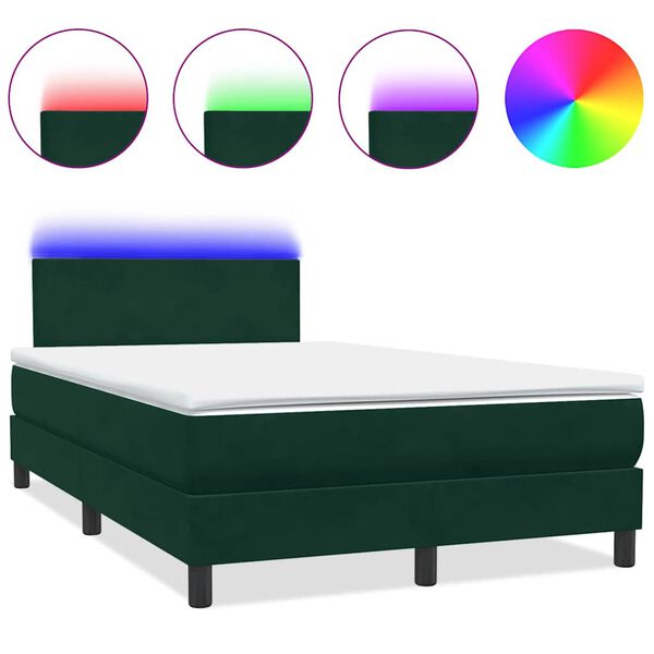 vidaXL Boxspringbett mit Matratze & LED Dunkelgr&uuml;n 120x220 cm Samt