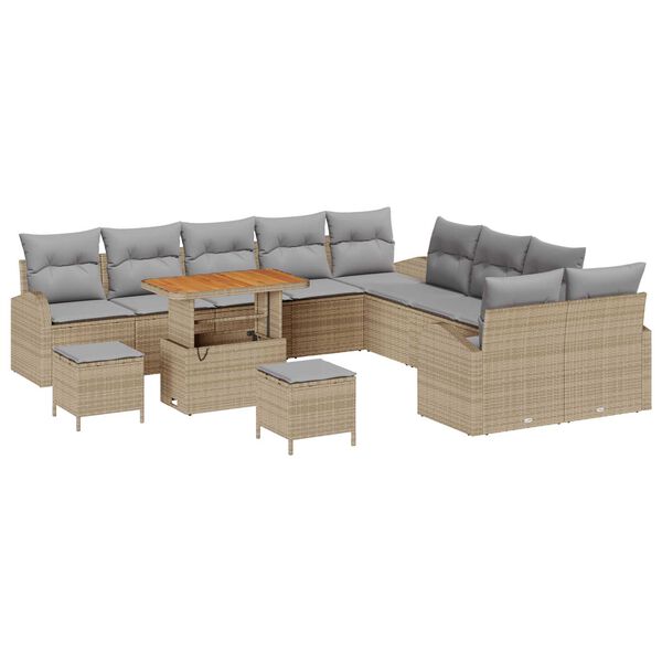 vidaXL Garten-Sofa-Set mit Kissen mit Kissen 13 pcs Beige und Hellgrau