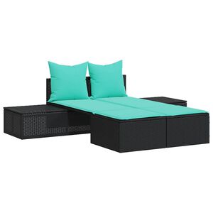 vidaXL Doppelte Sonnenliege mit Kissen Schwarz Poly Rattan