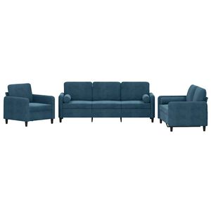 vidaXL 3-tlg. Sofagarnitur mit Kissen Blau Samt