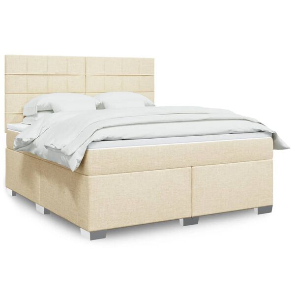 vidaXL Boxspringbett mit Matratze Creme 180x200 cm Stoff
