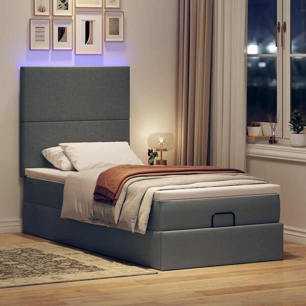 vidaXL Ottoman-Bett mit Matratze & LEDs Dunkelgrau 90x190 cm Stoff