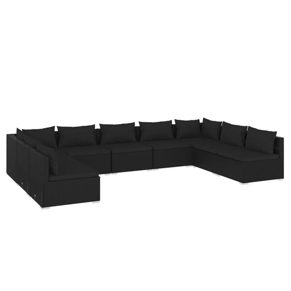 vidaXL 9-tlg. Garten-Lounge-Set mit Kissen Poly Rattan Schwarz