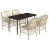 vidaXL 5-tlg. Garten-Essgruppe mit Kissen Beige Poly Rattan