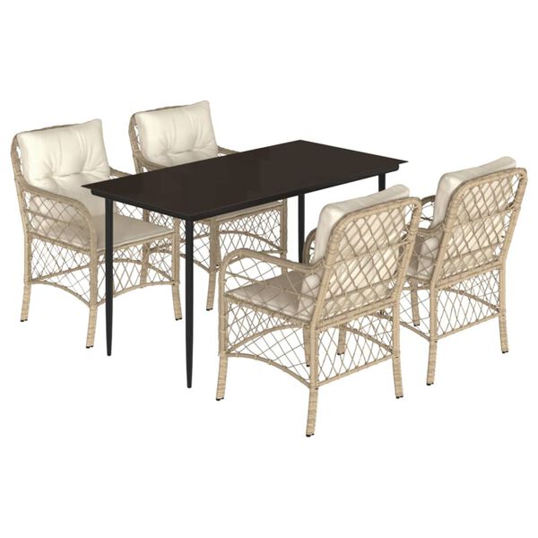 vidaXL 5-tlg. Garten-Essgruppe mit Kissen Beige Poly Rattan