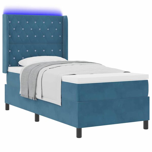 vidaXL Boxspringbett mit Matratze mit LED Blau 90 x 190 cm Samt