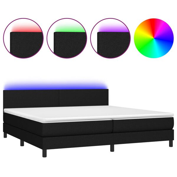 vidaXL Boxspringbett mit Matratze & LED Schwarz 200x200 cm Stoff