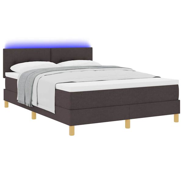vidaXL LED Boxspringbett mit Matratze Dunkelbraun 140 x 190 cm Stoff