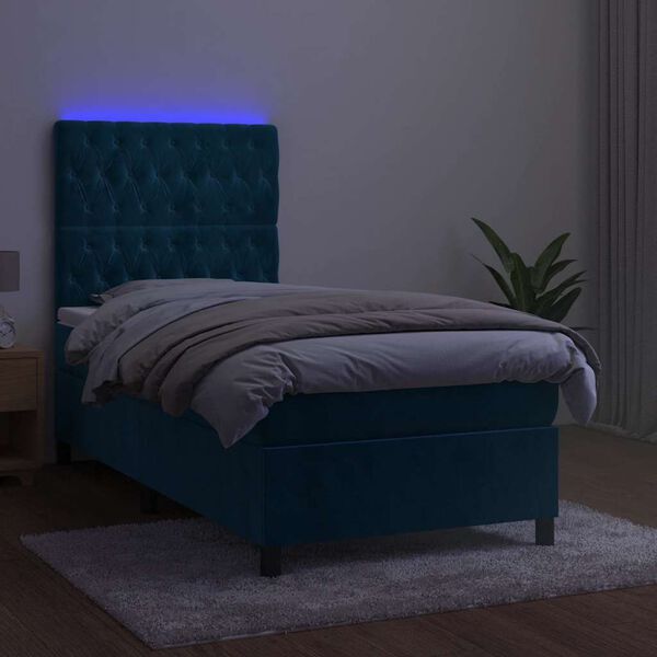 vidaXL Boxspringbett mit Matratze & LED Dunkelblau 90x190 cm Samt