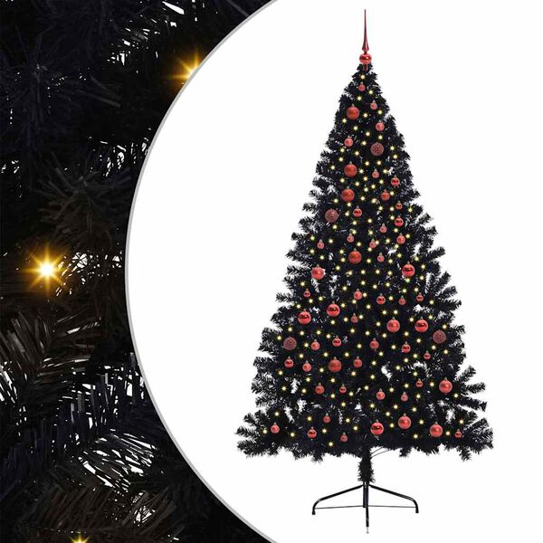 vidaXL K&uuml;nstlicher vorbeleuchteter Weihnachtsbaum Schwarz 210 cm PVC
